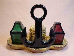 Portugal anchor, rope, and lantern condiment salt and pepper shakers set