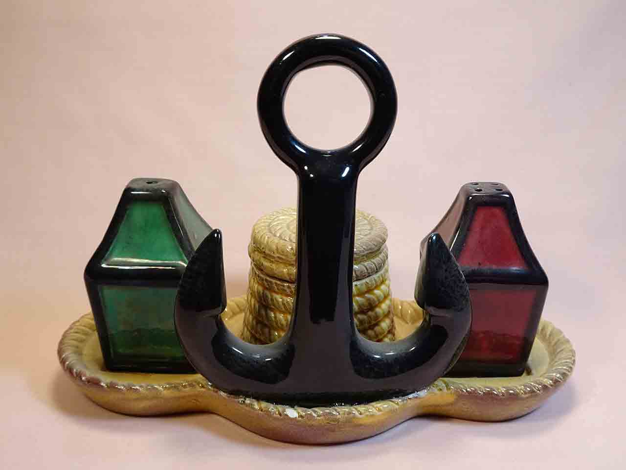 Portugal anchor, rope, and lantern condiment salt and pepper shakers set