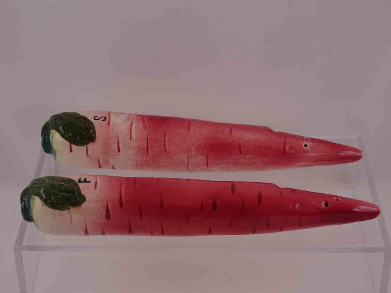 Long boy vegetable series of salt and pepper shakers - radishes or carrots