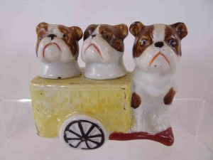 Dogs in cart salt and pepper shakers