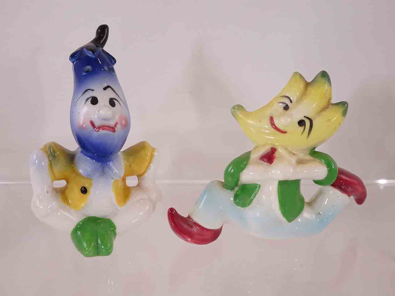 Posing Pairs series of anthropomorphic eggplant and banana salt and pepper shakers
