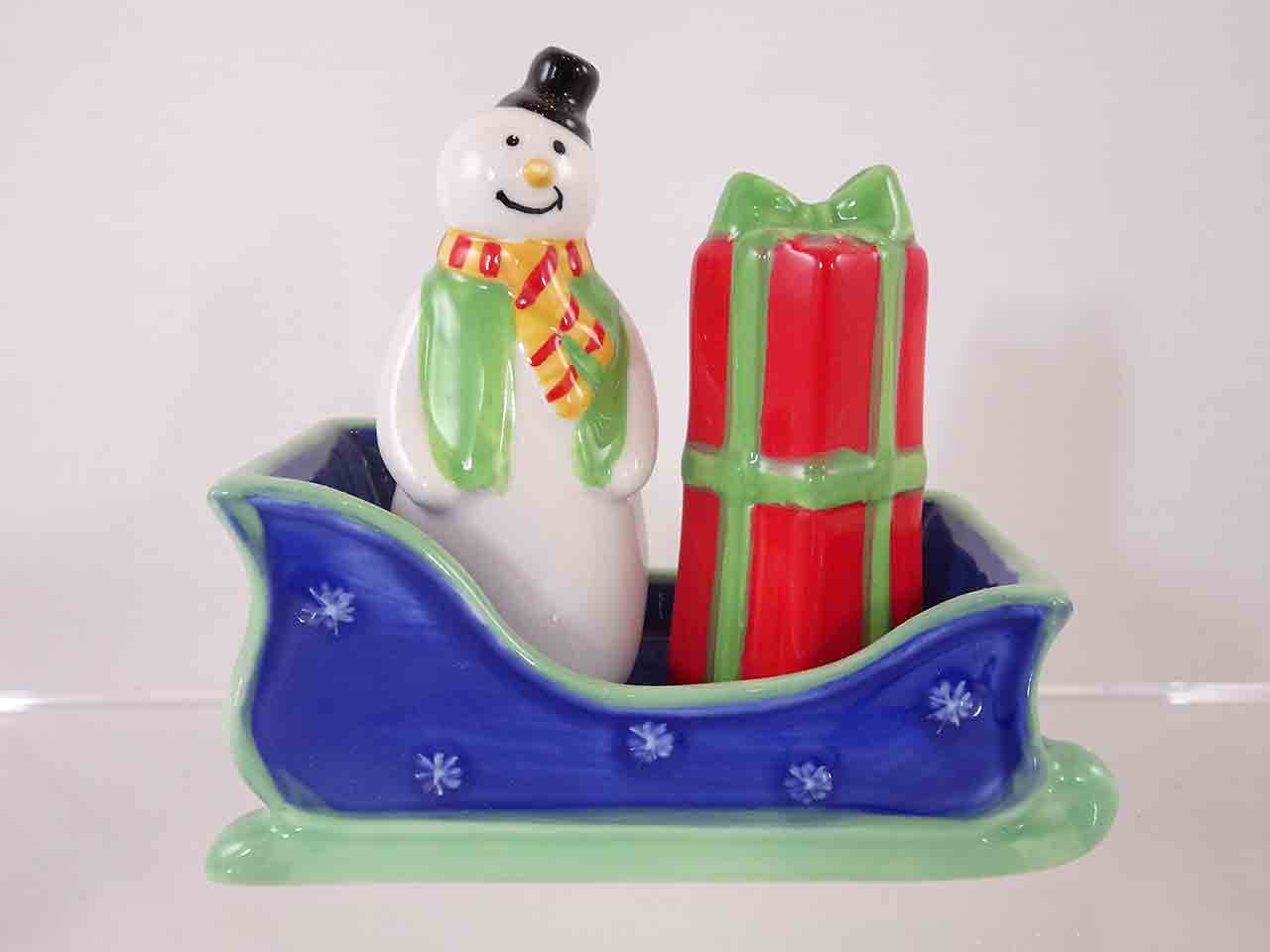 Russ Berrie Christmas sleigh salt and pepper shakers series - snowman