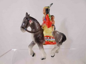 Native American Indian woman and baby on horse salt and pepper shakers