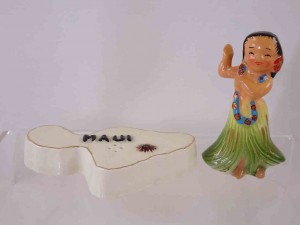 Hawaii island souvenir salt and pepper shakers - Maui with hula dancer