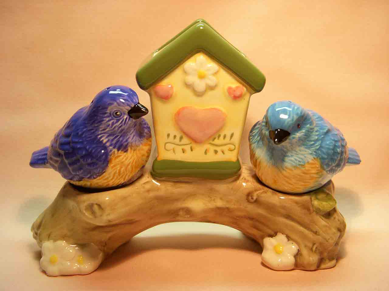 Birds with birdhouse salt and pepper shakers