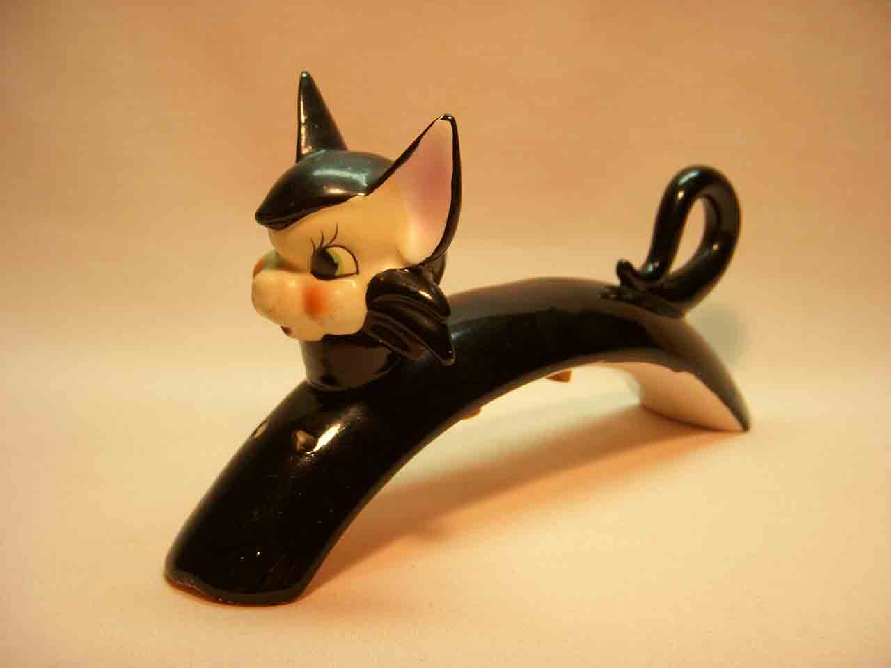 Long arched black cat one piece salt and pepper shaker